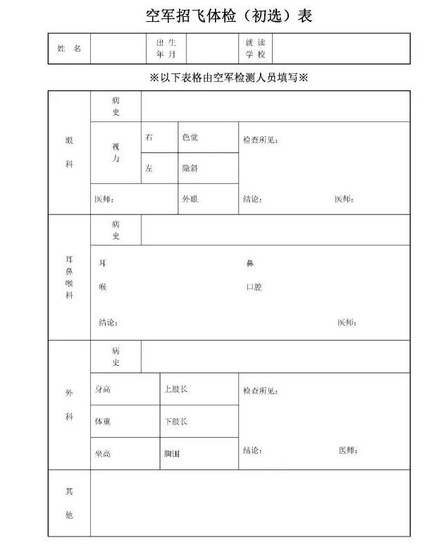 福建省2018年空軍招飛進校宣傳、初選檢測安排