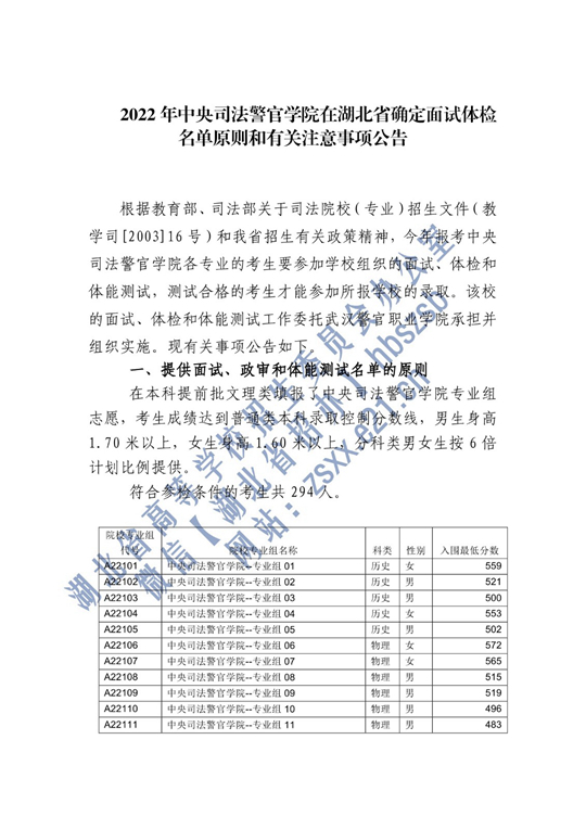 2022年中央司法警官學(xué)院在湖北省確定面試體檢名單原則和有關(guān)注意事項(xiàng)公告