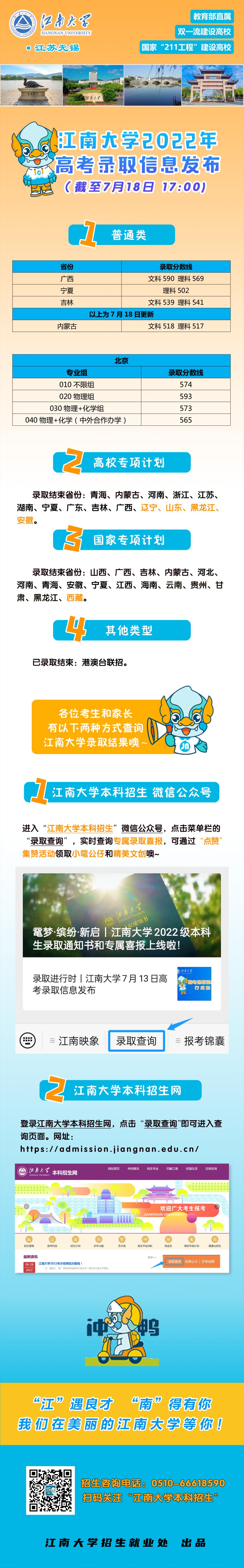 江南大學廣西、寧夏、吉林普通類錄取結束！7月18日高考錄取信息發(fā)布