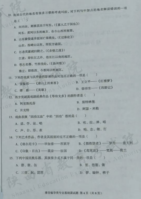 播音編導(dǎo)類(lèi)專(zhuān)業(yè)基礎(chǔ)課試題