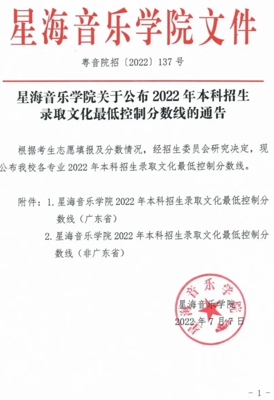星海音樂學(xué)院2022年本科招生錄取分數(shù)線