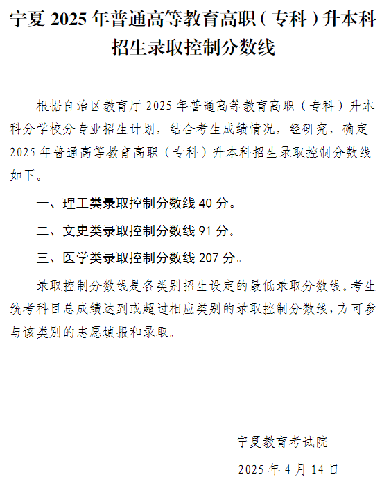 寧夏2025年普通高等教育高職（?？疲┥究普猩浫】刂品?jǐn)?shù)線