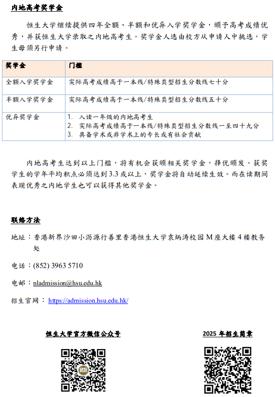 香港恒生大學(xué)2025年內(nèi)地本科招生簡(jiǎn)章