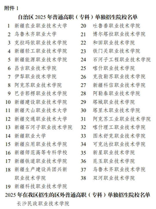 新疆：關(guān)于做好自治區(qū)2025年普通高職（專(zhuān)科）單獨(dú)招生工作的通知