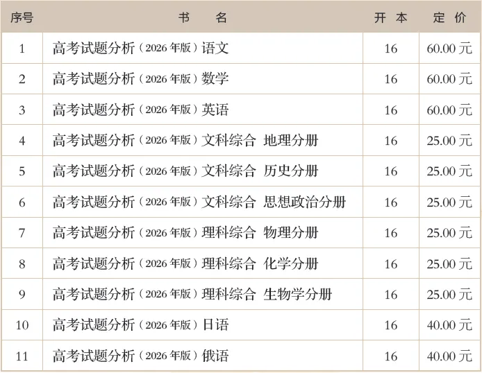 高考備考 “官方指南” 《高考試題分析（2026年版）》開啟訂購啦！